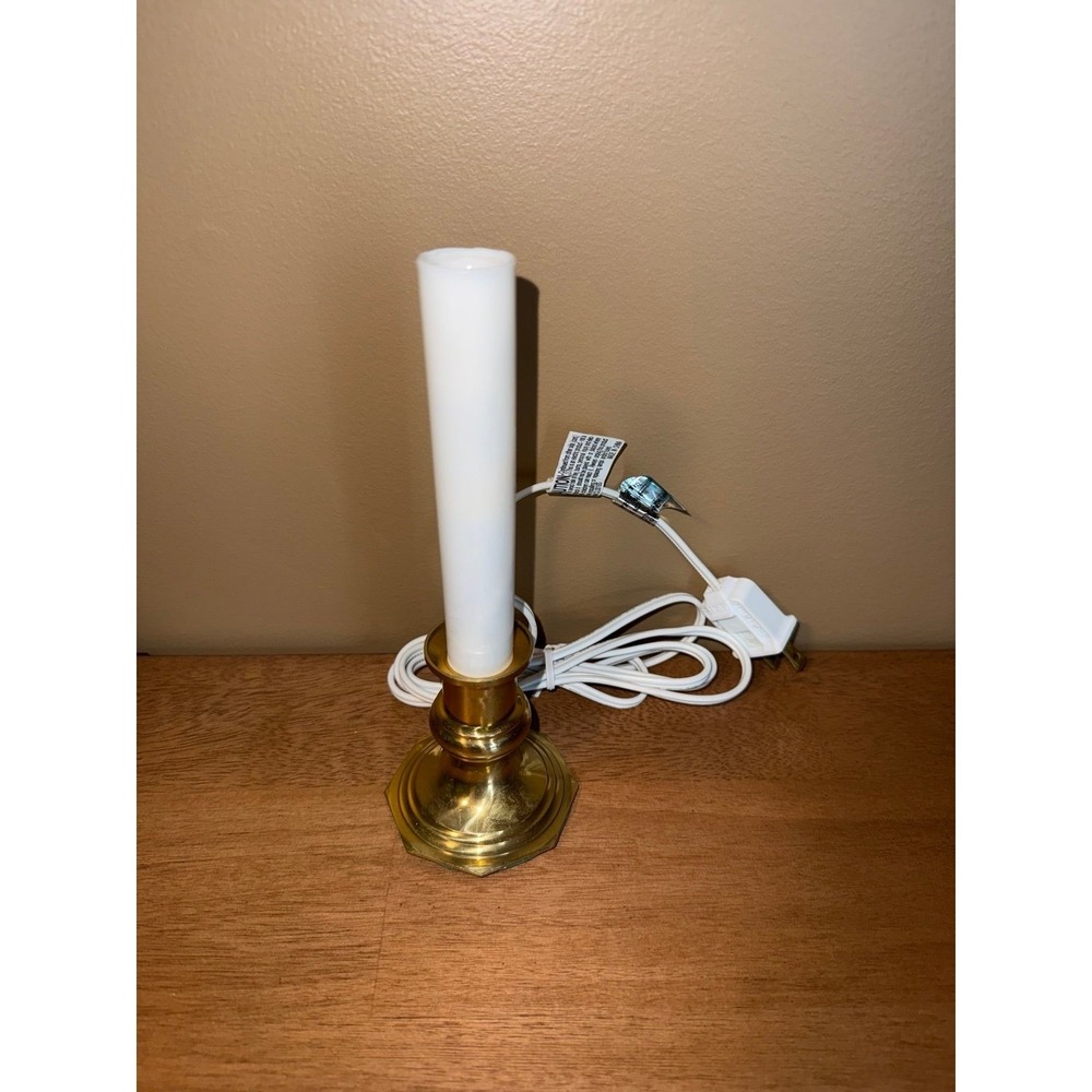Electric Window Candle Lamp Brass Base White Faux Taper Plug In Holiday Decor